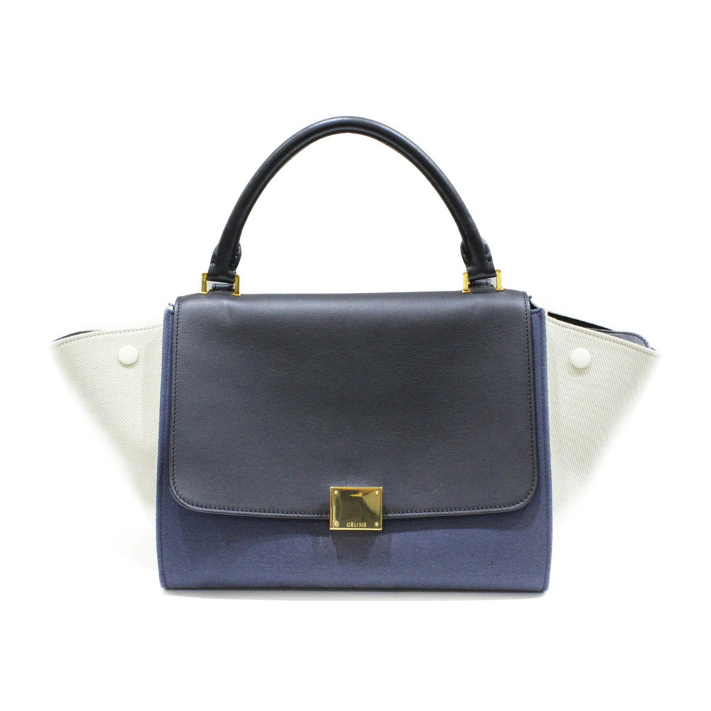 CELINE Trapeze Black Navy Blue Beige Leather 2way Shoulder Bag